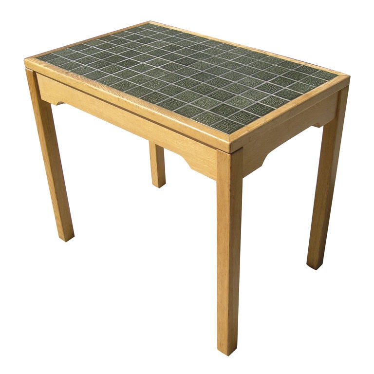 Oak Side Table with Green Tiles by Hans Wegner for GETAMA For Sale