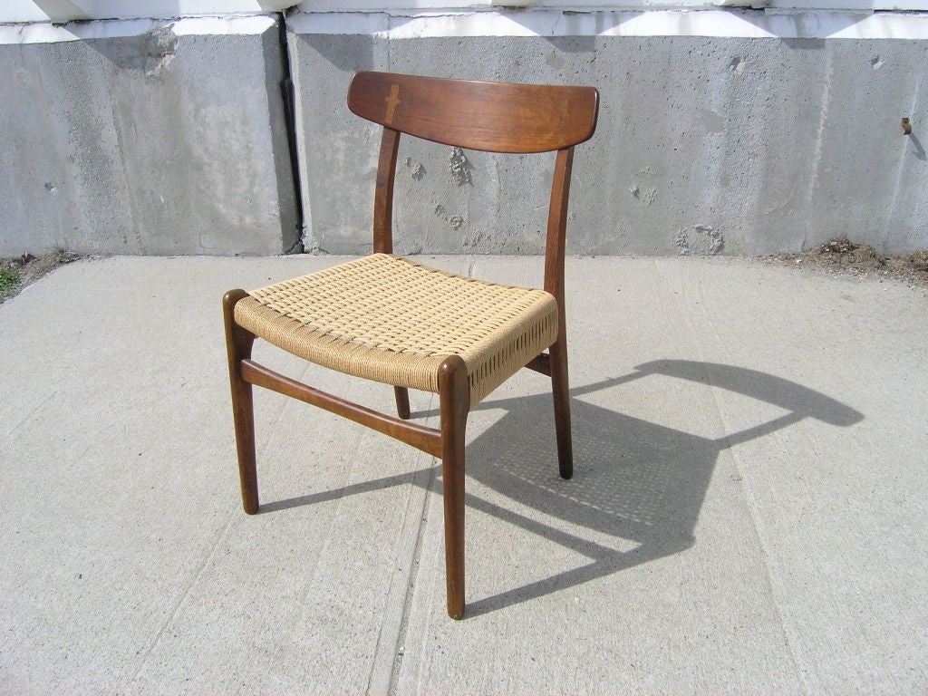 Set of Six Teak and Paper Cord Dining Chairs by Hans Wegner at 1stDibs