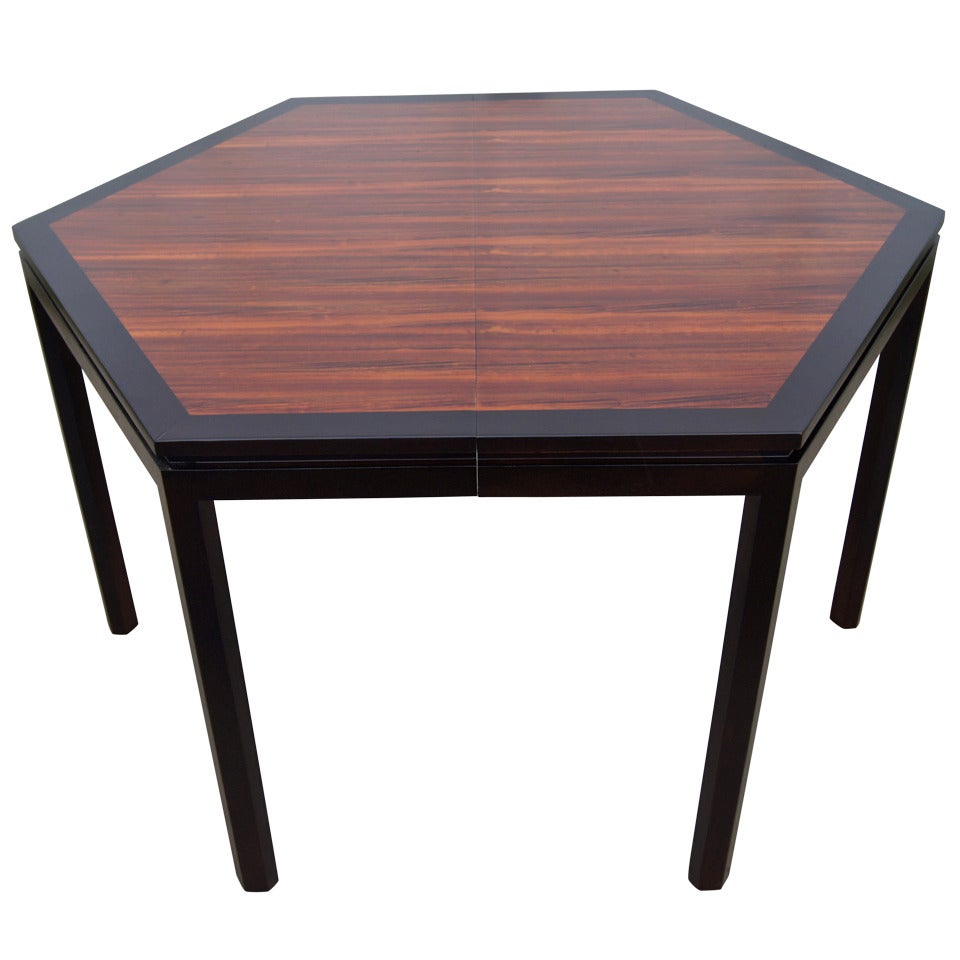 Hexagonal Rosewood Dining Table with Extensions by Edward Wormley for Dunbar