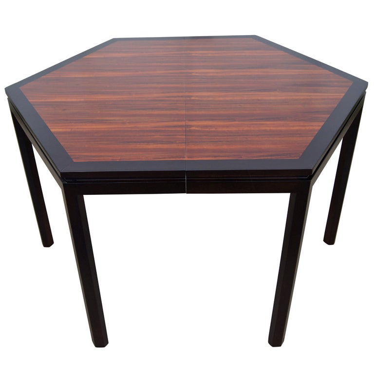 Hexagonal Rosewood Dining Table with Extensions by Edward Wormley for