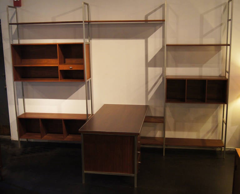 Walnut Modular Wall Shelving System with Desk by Paul McCobb for H. Sacks For Sale at 1stdibs