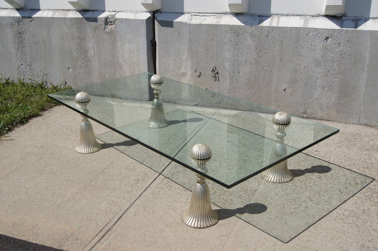 Doré Table basse en verre et pampilles en argent de Phyllis Morris en vente