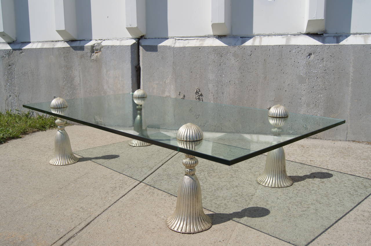 Hollywood Regency Table basse en verre et pampilles en argent de Phyllis Morris en vente