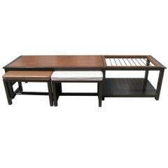 Coffee Table with Magazine Rack and Stools by Wormley for Dunbar