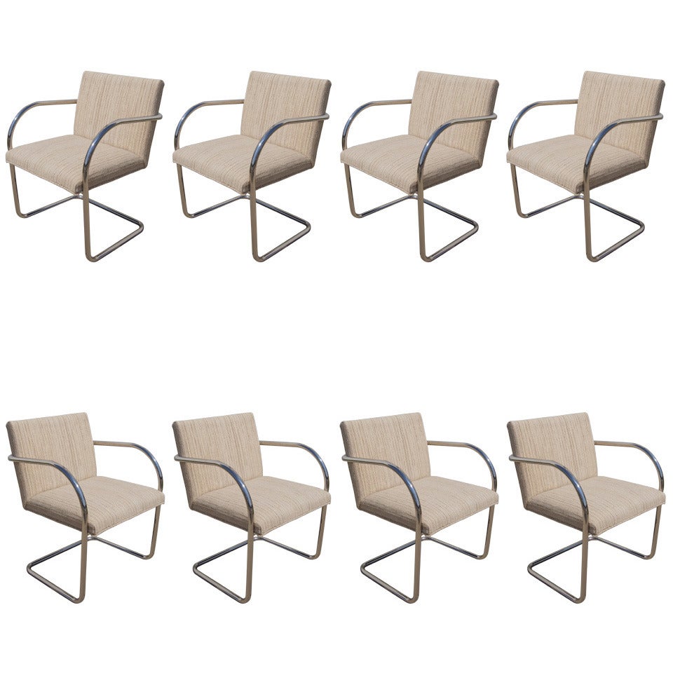 Set of Eight Tubular Chrome Brno Chairs by Mies van der Rohe for Knoll