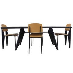 Suite de salle à manger avec table EM et quatre chaises standard de Jean Prouvé pour Vitra