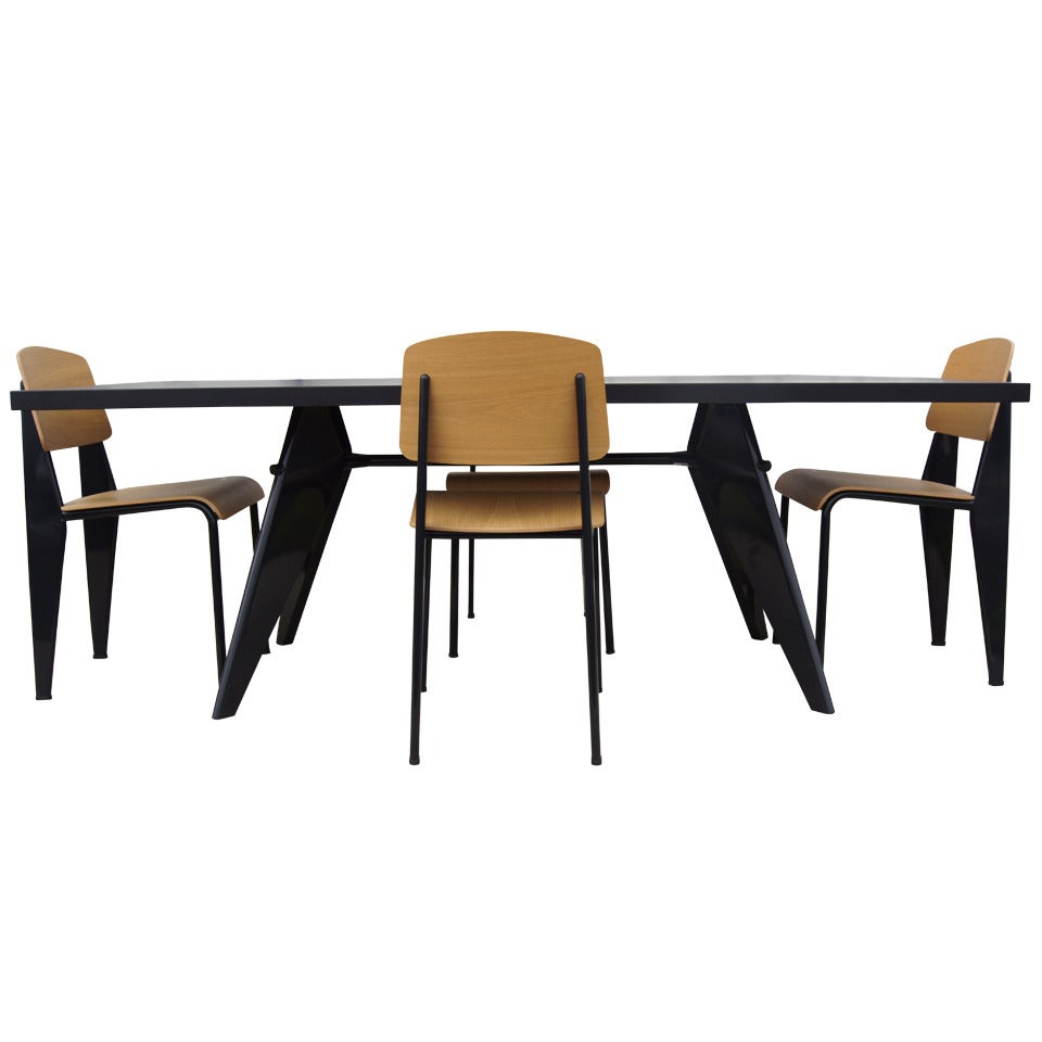 Dining Suite with EM Table and Four Standard Chairs by Jean Prouvé for Vitra