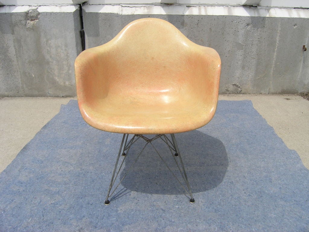 American Rope Edge Fiberglass Shell Chair with Eiffel Tower Base by Eames