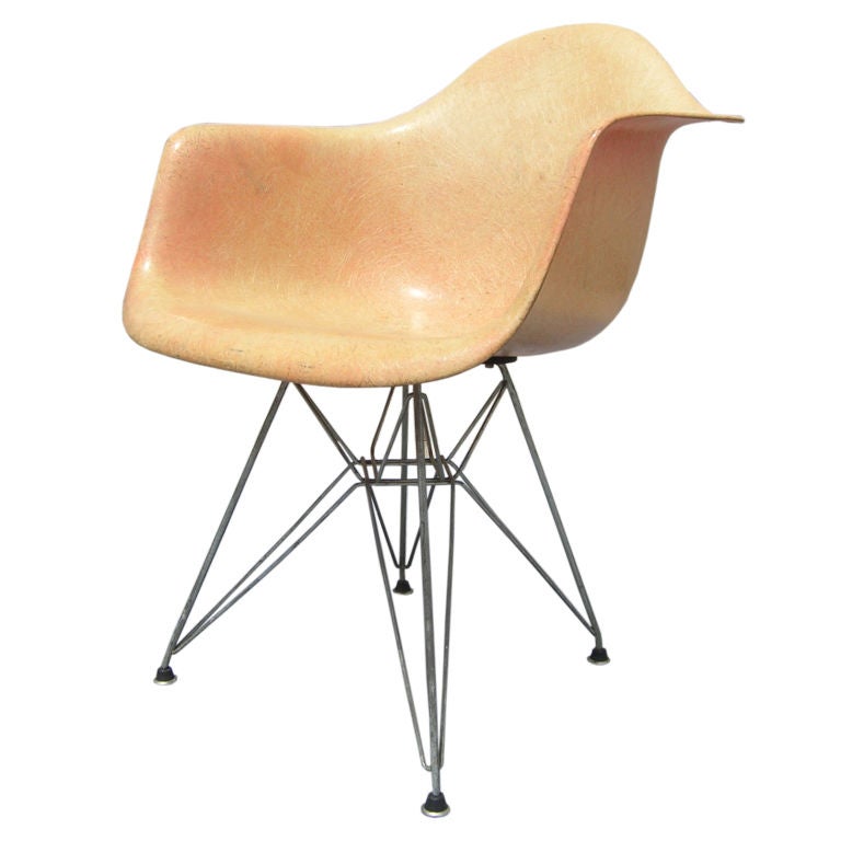 Rope Edge Fiberglass Shell Chair with Eiffel Tower Base by Eames