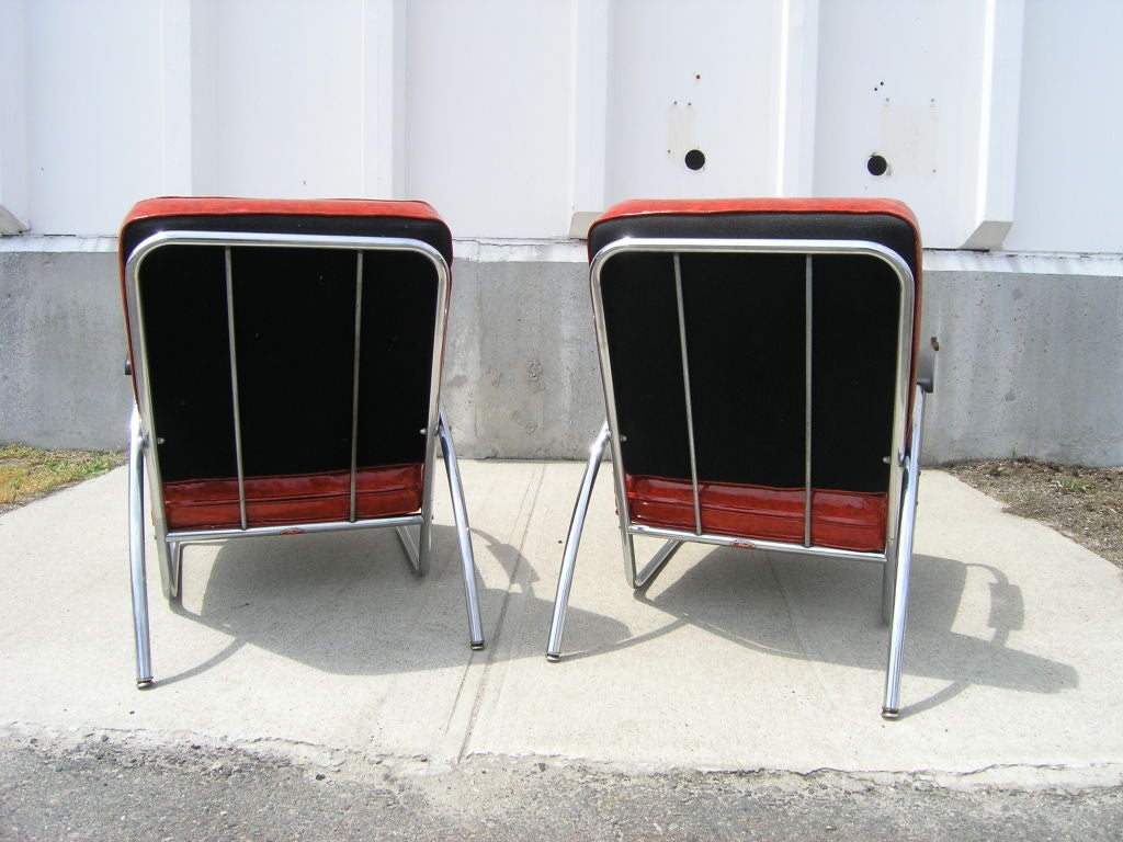 American Pair of Chrome and Red Vinyl Armchairs by Royal Chrome