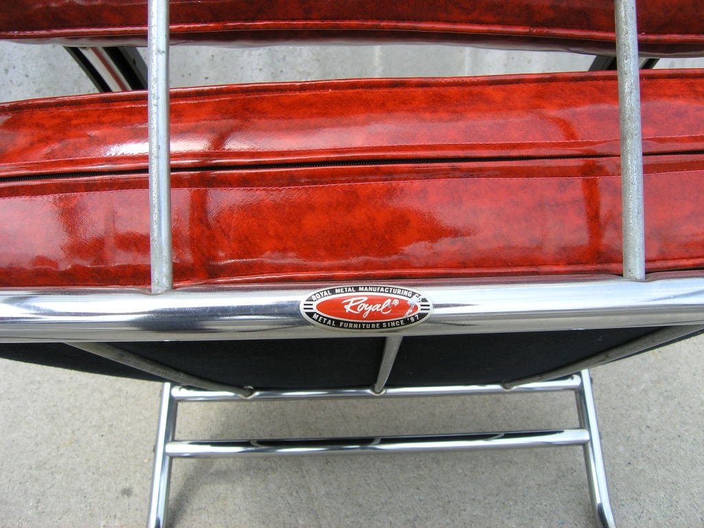 Pair of Chrome and Red Vinyl Armchairs by Royal Chrome 2
