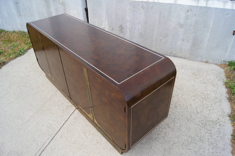 American Brass and Amboyna Burl Sideboard by William Doezema for Mastercraft
