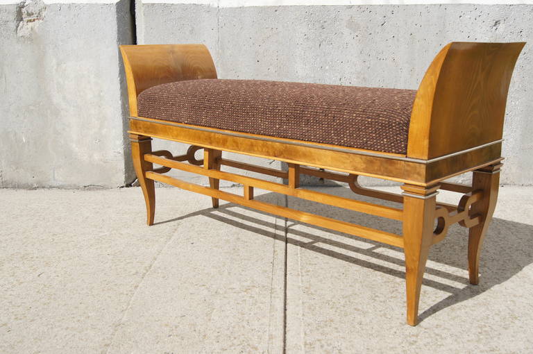 Burl Upholstered Italian Art Deco Bench Attributed to Tomaso Buzzi