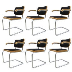 Vintage Set of Six Knoll Cesca Side Arm Chairs by Marcel Breuer