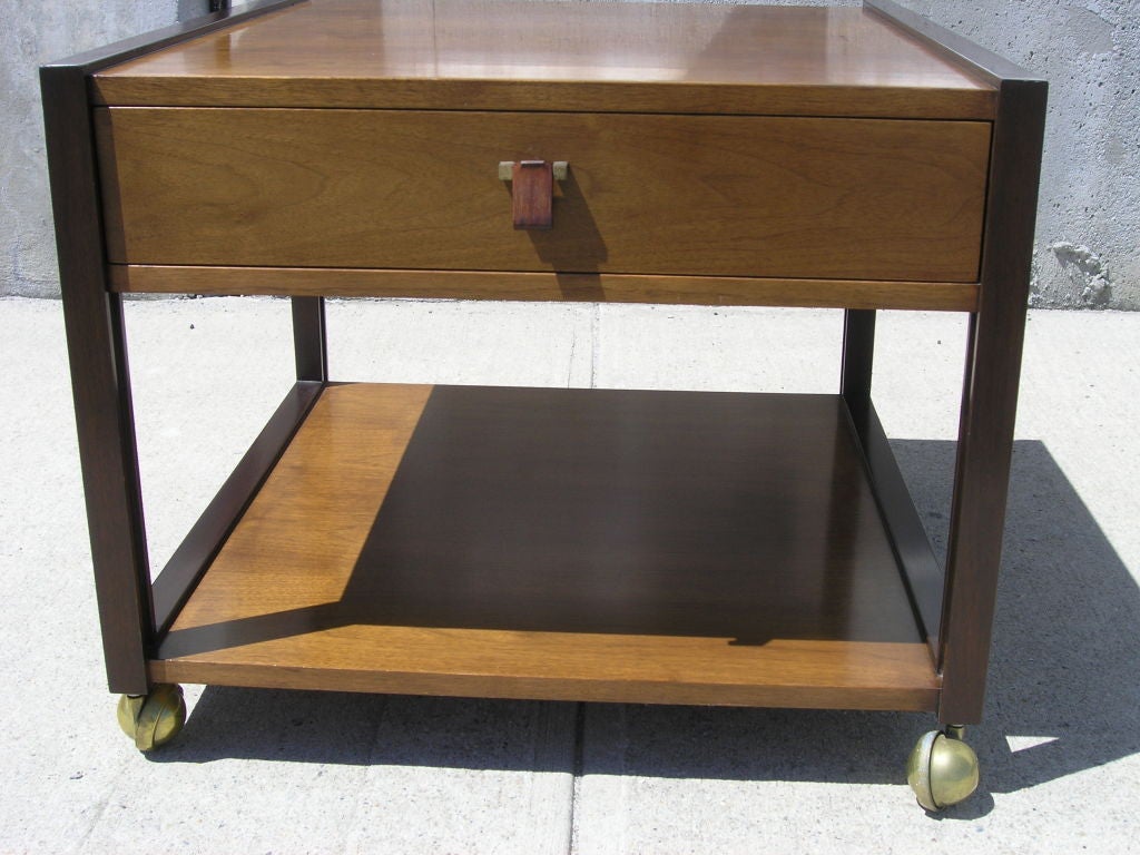 20th Century Two-Tone Mahogany Side Table on Brass Casters by Edward Wormley for Dunbar