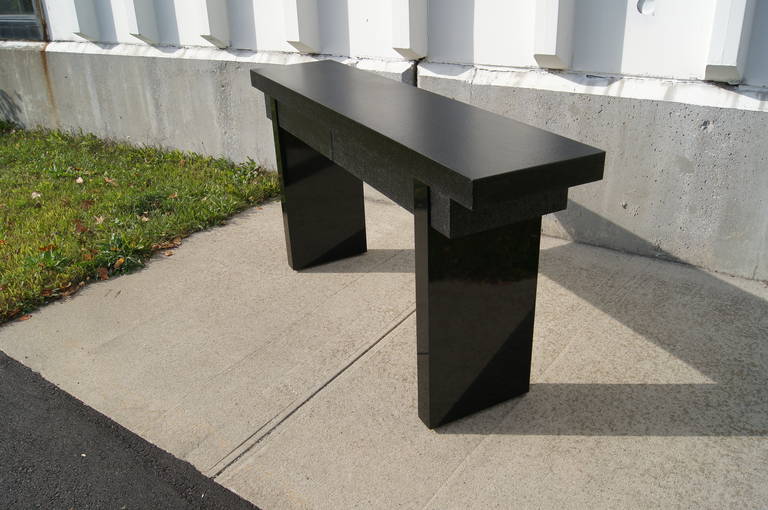 Black Lacquered Linen Console Table by Ernest C. Masi In Excellent Condition In Dorchester, MA