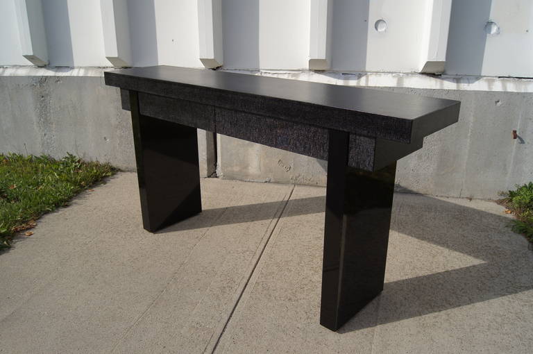 20th Century Black Lacquered Linen Console Table by Ernest C. Masi