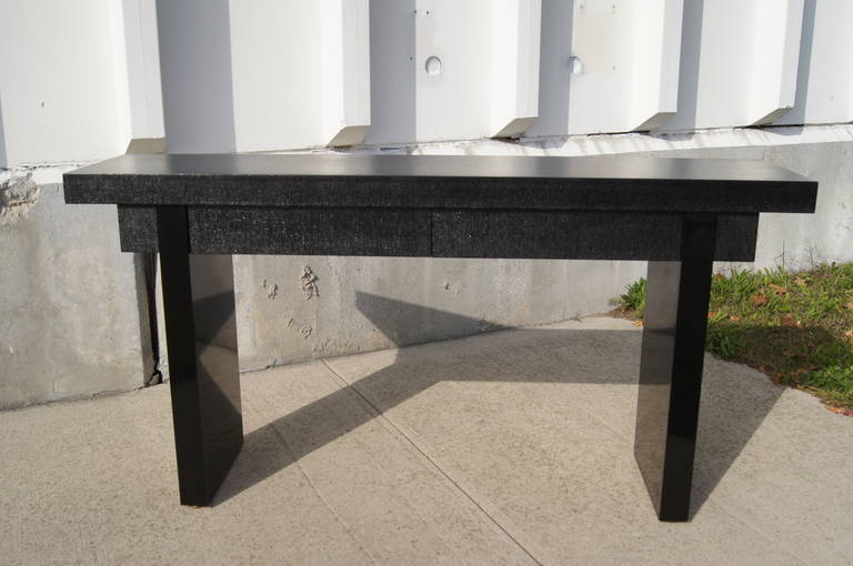 Black Lacquered Linen Console Table by Ernest C. Masi 1