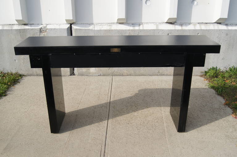 Black Lacquered Linen Console Table by Ernest C. Masi 2