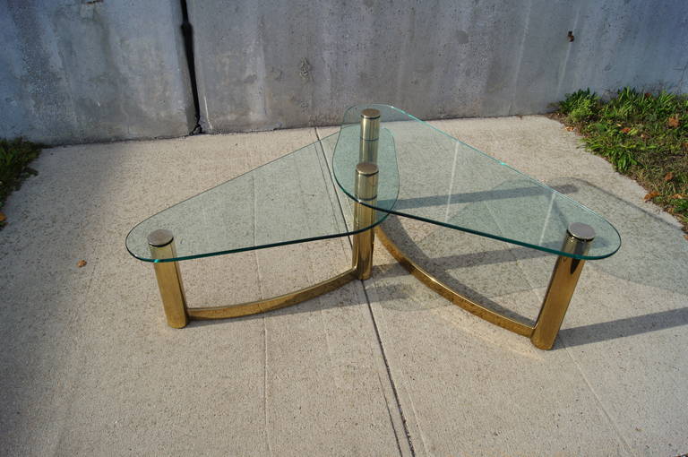 Double Brass and Glass Coffee Table by Pace Collection In Good Condition In Dorchester, MA