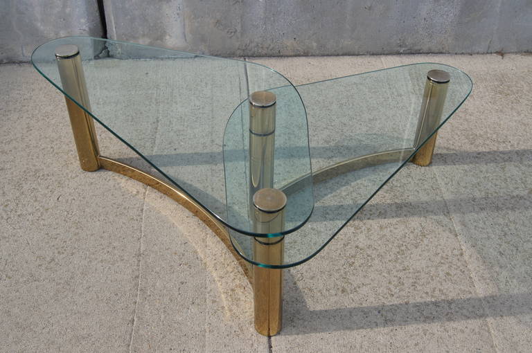 Late 20th Century Double Brass and Glass Coffee Table by Pace Collection