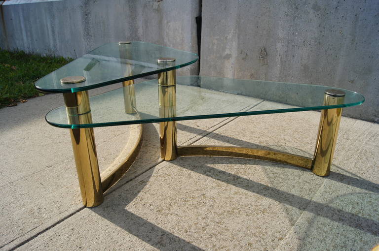 Double Brass and Glass Coffee Table by Pace Collection 3