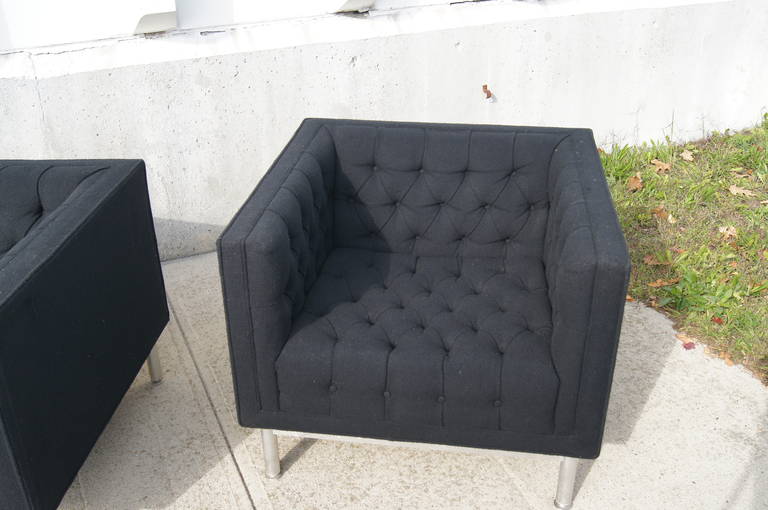 Modern Pair of Tufted Club Chairs by Jack Cartwright