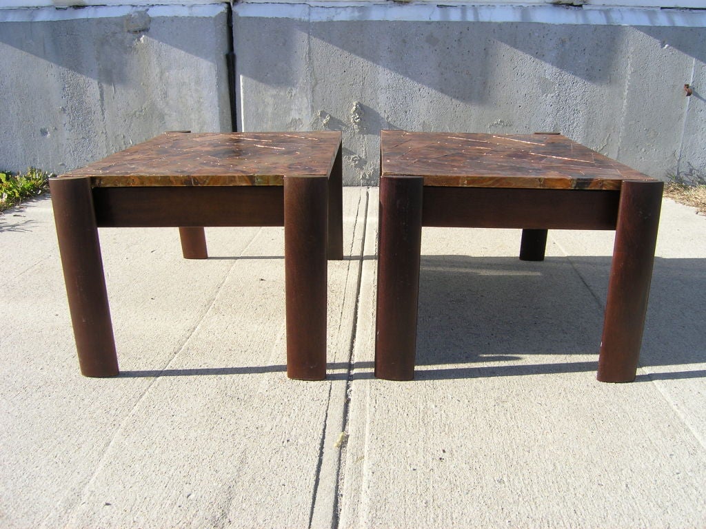 Pair of Jacaranda Rosewood and Copper Side Tables by Percival Lafer 3
