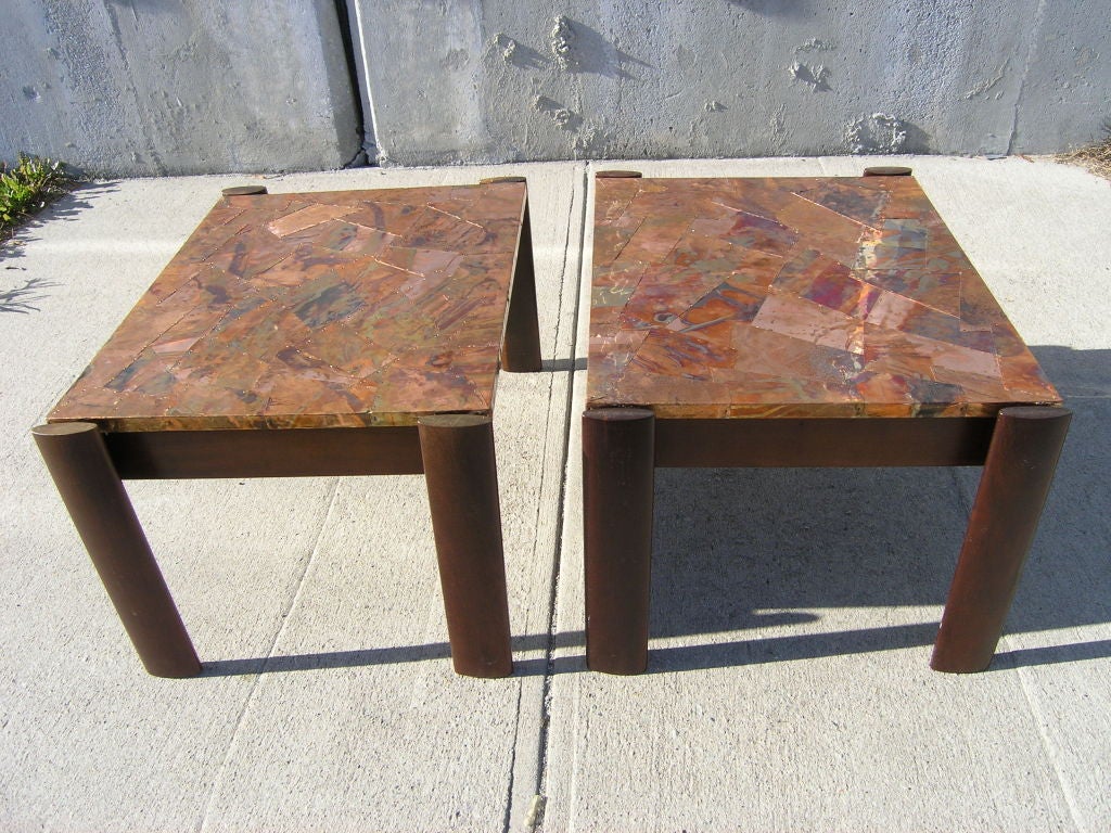 Pair of Jacaranda Rosewood and Copper Side Tables by Percival Lafer 4