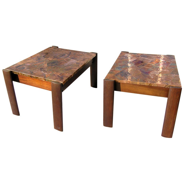 Pair of Jacaranda Rosewood and Copper Side Tables by Percival Lafer