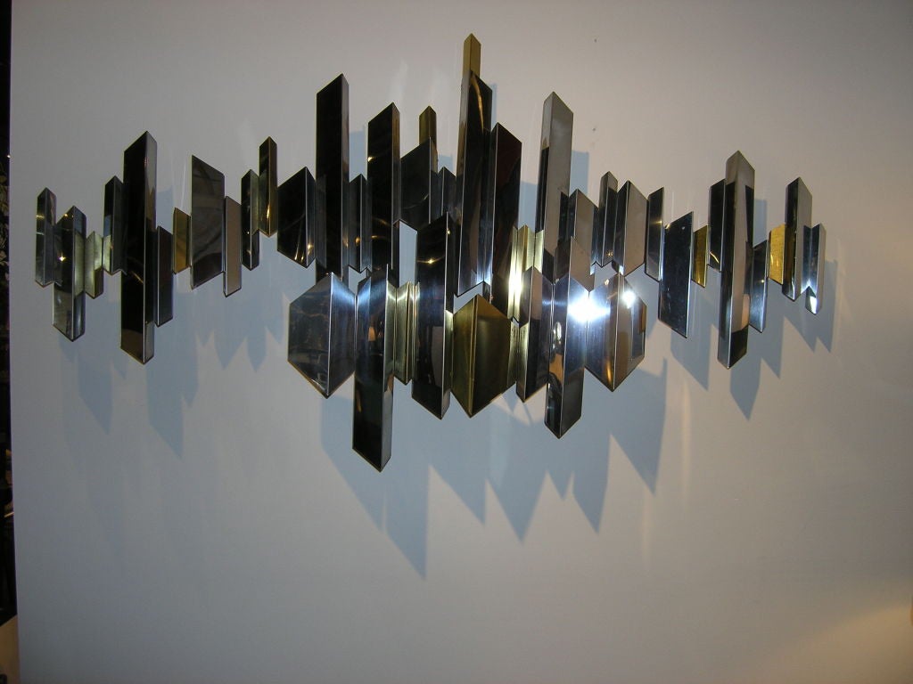 Mid-Century Modern Brass and Chrome Wall Sculpture by Curtis Jere