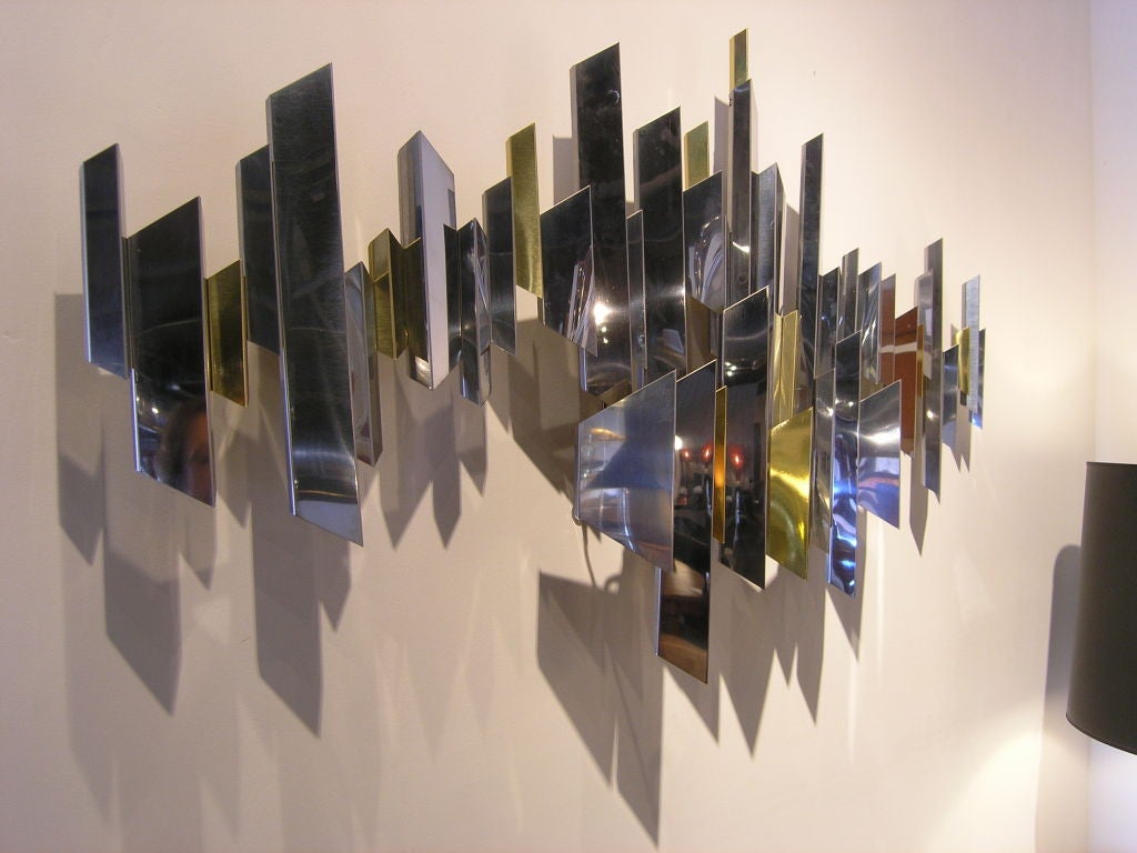 American Brass and Chrome Wall Sculpture by Curtis Jere