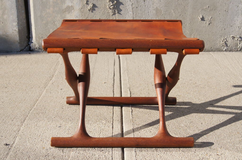 Folding Teak and Leather Stool by Poul Hundevad In Excellent Condition In Dorchester, MA