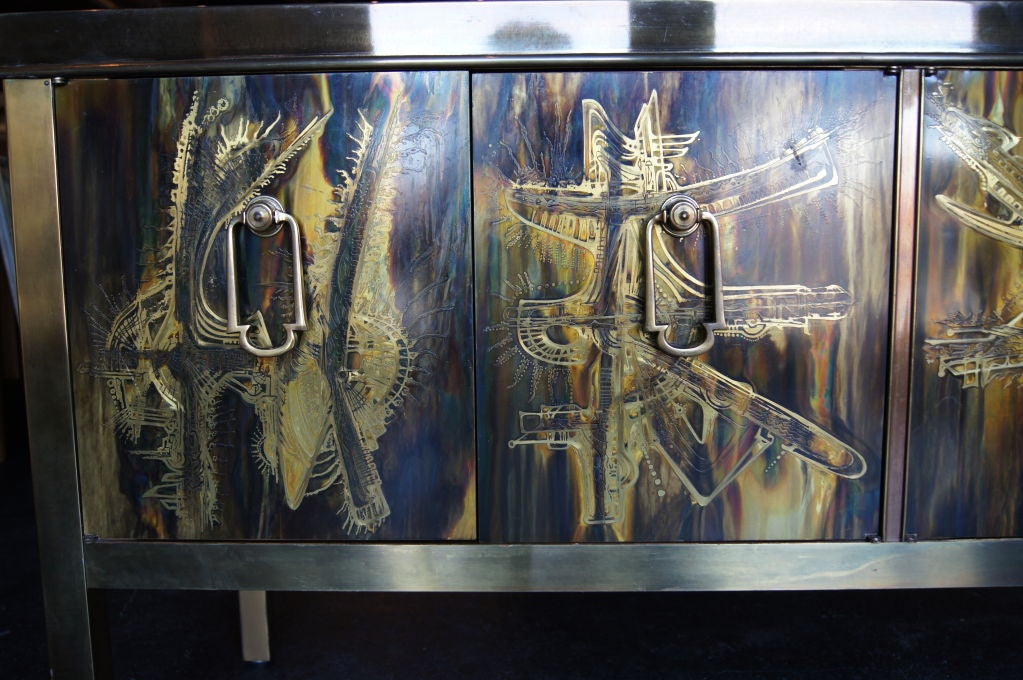 Acid-Etched Brass Sideboard by Bernhard Rohne for Mastercraft 2