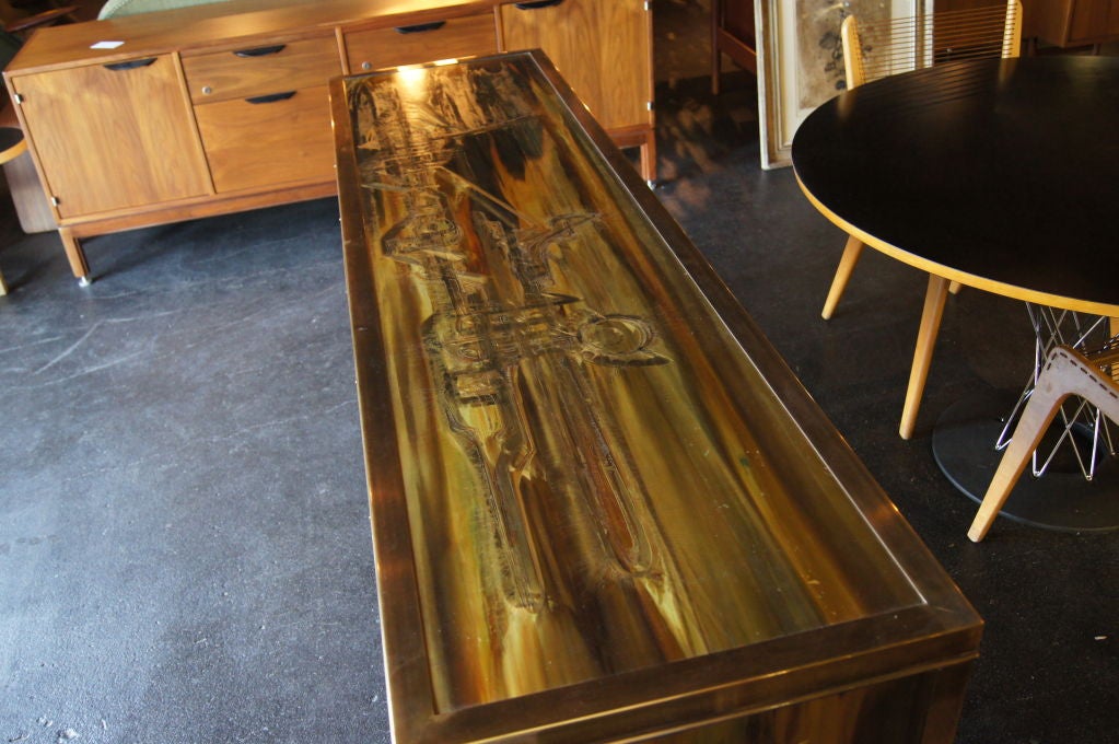 Acid-Etched Brass Sideboard by Bernhard Rohne for Mastercraft 3
