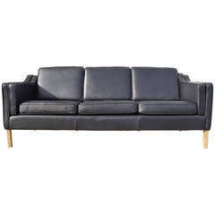 Black Leather Sofa after Borge Mogensen
