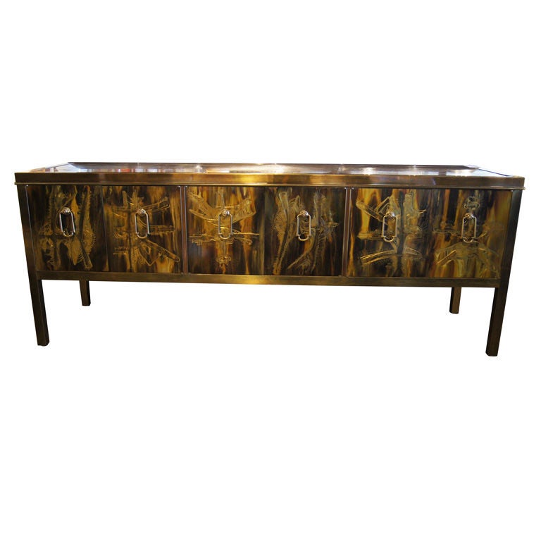 Acid-Etched Brass Sideboard by Bernhard Rohne for Mastercraft
