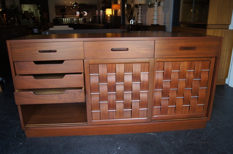 Nickel Woven-Front Mahogany Sideboard by Edward Wormley for Dunbar