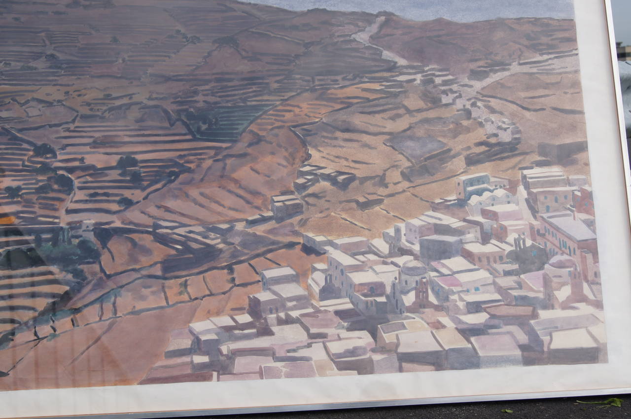 20th Century Susan Shatter, Large-Scale Watercolor of the Greek Island of Ios, 1975 For Sale