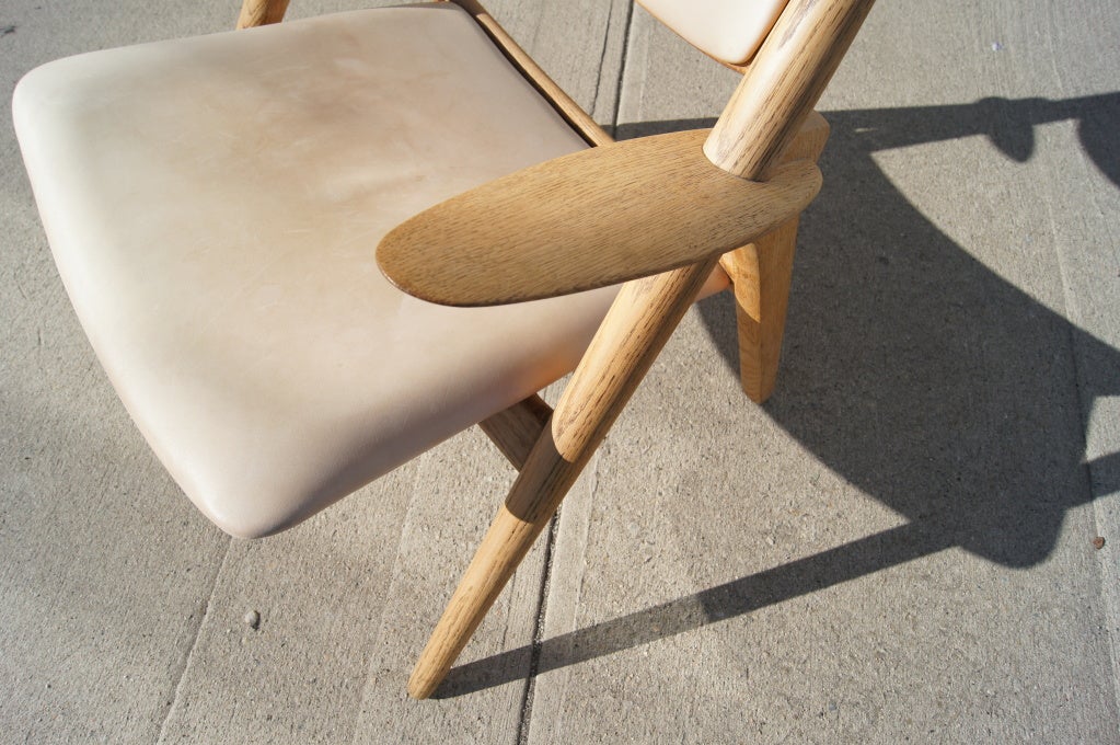 Leather CH-28 Sawback Easy Chair by Hans Wegner for Carl Hansen & Son In Excellent Condition In Dorchester, MA