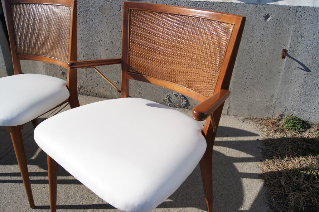 Mid-Century Modern Set of Four Walnut and Rattan Dining Chairs by Widdicomb