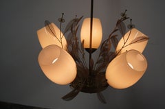 Brass and Glass Floral Chandelier by Paavo Tynell for Taito Oy