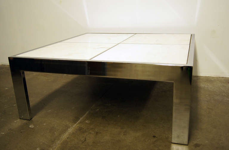 Mid-Century Modern Pace Collection Chrome and Marble Coffee Table For Sale