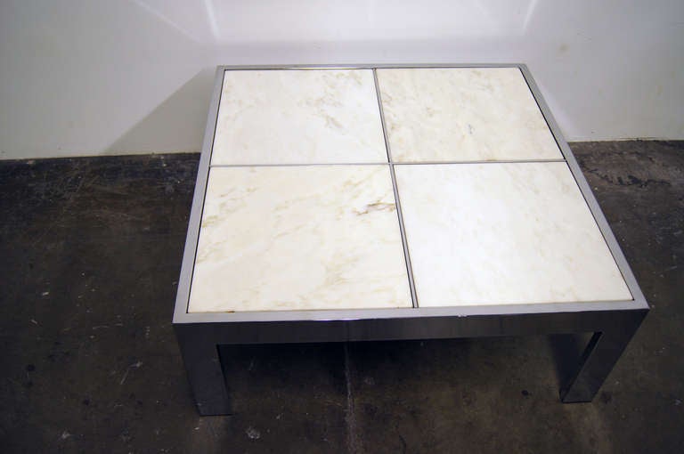 Italian Pace Collection Chrome and Marble Coffee Table For Sale