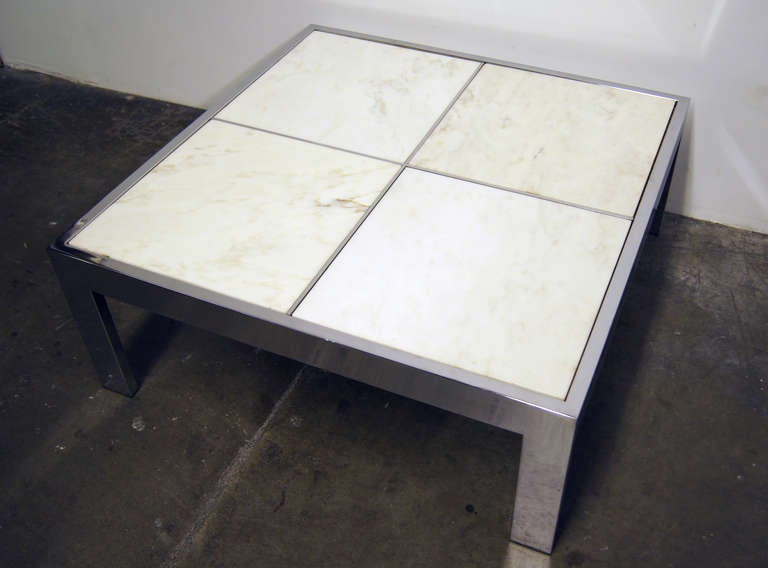 20th Century Pace Collection Chrome and Marble Coffee Table For Sale