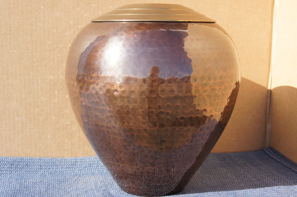 Large Hammered Bronze and Copper Vase at 1stdibs