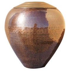 Large Hammered Bronze and Copper Vase