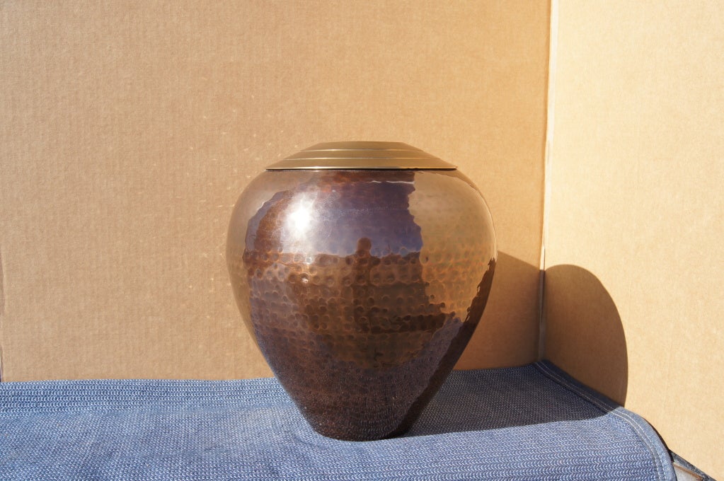 Large Hammered Bronze and Copper Vase at 1stdibs