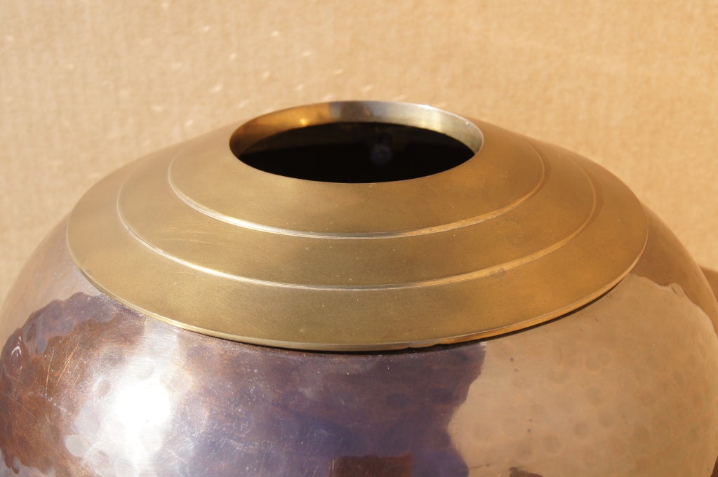 Large Hammered Bronze and Copper Vase at 1stdibs
