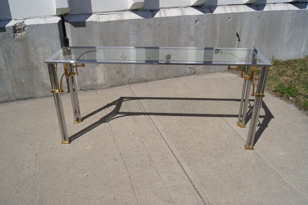 Late 20th Century Chrome, Brass and Glass Italian Console Table